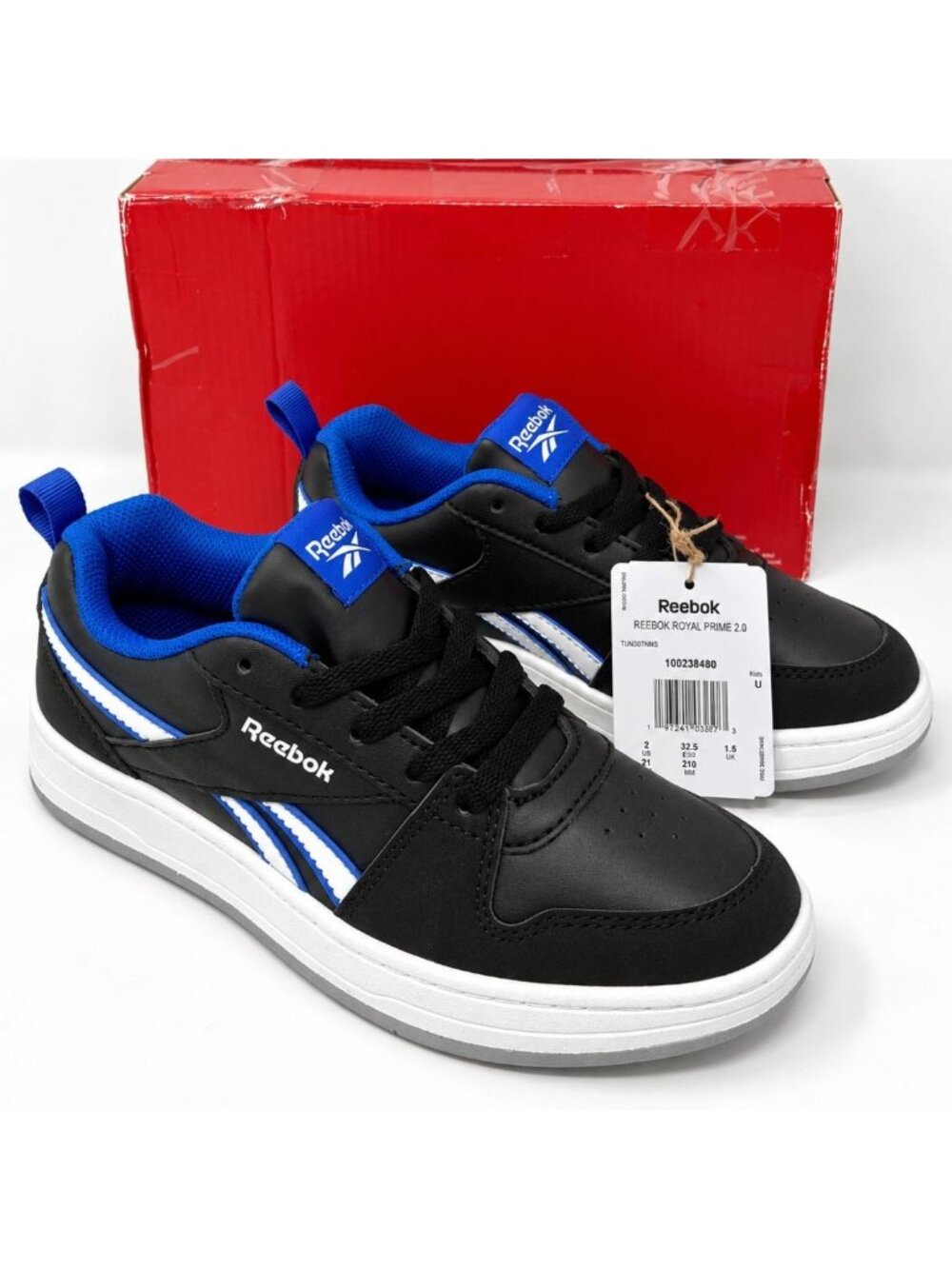Reebok Royal Prime 2.0 Big Kids Youth Size 2 Black Blue Lace Up Tennis Sneaker